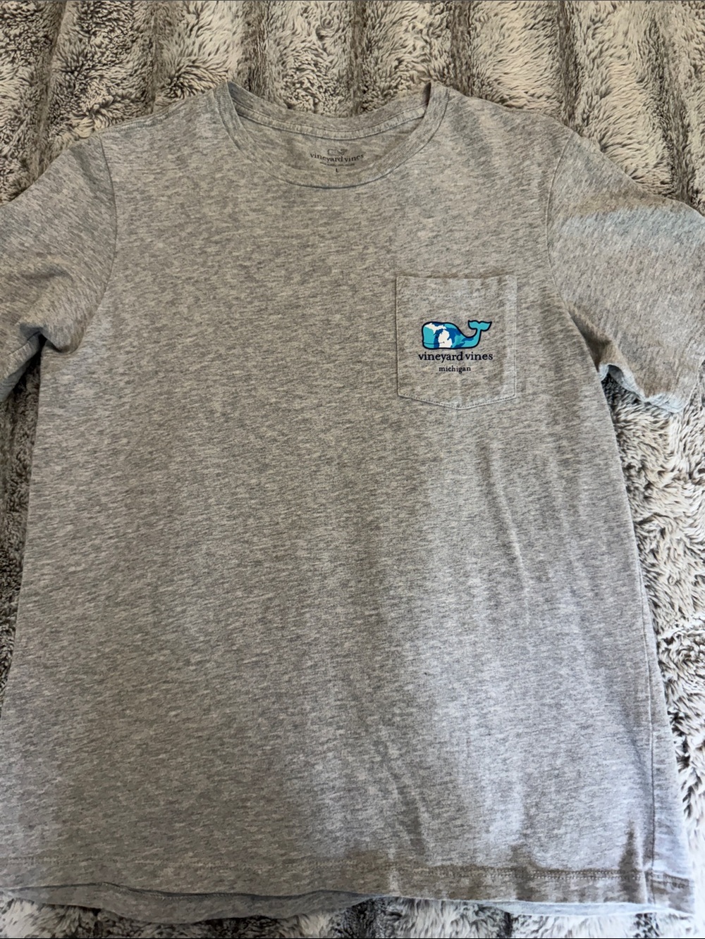Vineyard Vines Boys Michigan Gray Short Sleeve Tee with Blue Whale 🐳
